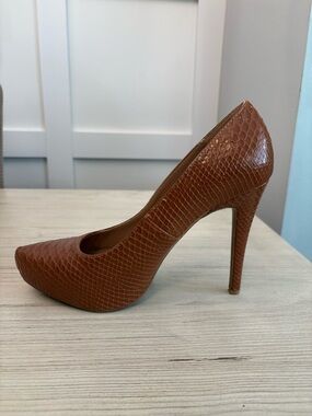BCBGeneration Brown Snake-Embossed Pointed Toe Stiletto Pump